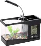 Dragon USB Desktop Aquarium with Running Water & Calendar Temperature and Alarm Clock Rectangle Aquarium Tank