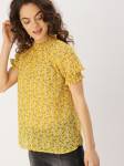 Dressberry Casual Puff Sleeve Printed Women Yellow Top