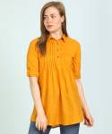 PEOPLE Casual Short Sleeve Solid Women Yellow Top