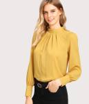 Alfa Fashion Party Puff Sleeve Solid Women Yellow Top