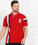 PROVOGUE Color Block Men Polo Neck Red T-Shirt