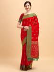 VISHNU WEAVES Woven Banarasi Tussar Silk, Jacquard Saree