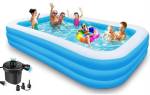 HK ENTERPRISES OFFICIAL 10 Ft Inflatable Family Swimming Pool Full-Sized Pool For Kids, Toddlers, Infant & Adult, Swimming Pool For Ages 3+,Outdoor,Garden,Backyard, & (Get An 3 Nozzles Electric Pump & 10 Swimming Poll Plastic Balls For Free) Blue Inflatab