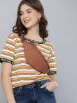 HERE&NOW Striped Women Round Neck Multicolor T-Shirt
