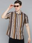 HERE&NOW Men Striped Casual Brown Shirt