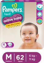 Pampers Active Baby Taped Diapers with Adjustable Fit – M (62 Pieces)