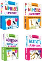 Kiddie Castle Pack of 4 Flash Cards Alphabets, Numbers, Addition and Subtraction, Activity 120 Double Sided Cards With Free Pen (Multicolor)