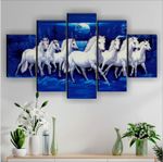 SAF Seven running horses UV Textured Wall Painting for Home decorative Digital Reprint 18 inch x 30 inch Painting (Without Frame, Pack of 5)