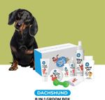 Captain Zack The Dachshund Groom Box – Ultimate 8-in-1, Head-to-Paw Groom-Kit for Your Dog- (Shampoo +Conditioner +Dry Shampoo +Paw Butter +Toy +Towel)- pH Neutral and Paraben Free Pet Spa Kit