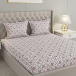 Raymond Home Cotton Double Flat 104 TC Floral 1 Bedsheet with 2 Pillow Covers (Grey & Purple)