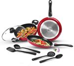 MILTON Pro Cook Kitchen Jewel Plus Granito, Maroon Induction Bottom Non-Stick Coated Cookware Set (Aluminium, 7 – Piece)