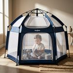 baybee Foldable Playard for Babies with Mosquito Protection & Zipper Lock Hexagon shape (Blue)
