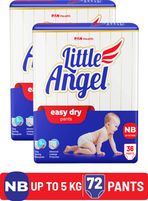 Little Angel Easy Dry Diaper Pants with 12 hrs absorption 36 Count/Pack,Pack of 2,Upto 5 Kgs – New Born (72 Pieces)