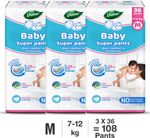 Dabur Baby Super Pants | Diaper Infused with Aloe Vera, Shea Butter & Vitamin E | Insta-Absorb Technology – M (108 Pieces)