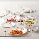 Larah by Borosil Pack of 13 Opalware ROSALIE Dinner Set (Orange, Red, Grey, Microwave Safe)