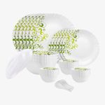 Cello Pack of 34 Opalware Dazzle Oleander|Crockery Set | Dinner Set (White, Microwave Safe)