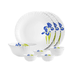 cello Pack of 10 Opalware Dazzle Opalware Blue Iris Dinner Set | Crockery Set | Blue Dinner Set (Blue, White, Microwave Safe)