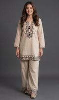 EDLEY ALLAN Embroidered Cotton Blend A-line Kurta for Women (Beige)