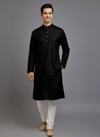 Tibra Collection Men Solid Cotton Blend Straight Kurta (Black)