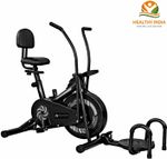 HEALTHYINDIA Exercise Bike 8 Level Resistance Moving Handle Twister PushUp Back Rest Support Dual-Action Stationary Exercise Bike (Grey, Black)