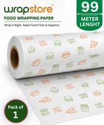 WRAPSTORE 99m Food Grade Butter Paper Roll 1 Kg | Non-Stick Food Wrapping Paper Parchment Paper (99 m)