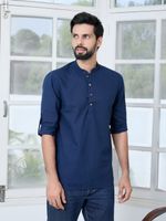 See Designs Men Solid Pure Cotton Straight Kurta (Blue)