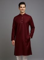 Tibra Collection Solid Cotton Blend Straight Kurta for Men (Maroon)