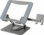 Portronics My Buddy K9 Pro 2-in-1 Metal Laptop Stand with Phone Holder & 360° Rotating Base POR-3106 Iron Desk Stand Rotatable Laptop Stand with Adjustable Height Compatible with 26 – 35 cm, 36 – 39cm Laptops (Black