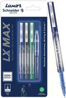 Luxor Schneider LX MAX | Cone Tip | 0.5 mm | 1000+ Meters Writing Length | German Technology Roller Ball Pen (Pack of 3, Ink Color – Multicolor)