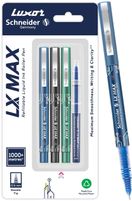 Luxor Schneider LX MAX | Needle Tip | 0.5 mm | 1000+ Meters Writing Length | German Technology Roller Ball Pen (Pack of 3, Ink Color – Multicolor)