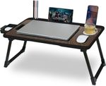 HASMUN Foldable multipurpose Table Wood Portable Laptop Table (Finish Color – WOODEN US, Pre Assembled)