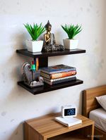 Xtenshion Crafts Wooden Wall Mount TV Set Up Box Stand Wall Shelves Wooden Wall Shelf (Number of Shelves – 2, Brown)