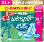 Whisper Ultra Upto No Gap No Leaks* Sanitary Pads, 60 XL+ Pads Sanitary Pad (Pack of 60)