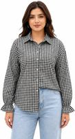 Unikan Women Oversized Fit Checkered Button Down Collar Casual