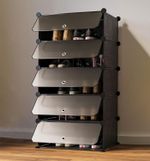 Sasimo 5-Shelf-5-Door Plastic Cubort Shoe Rack Plastic Collapsible Shoe Stand (Black, 5 Shelves, DIY(Do-It-Yourself))