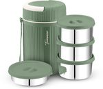 Trueware GRUB 4 Insulated Hot Lunch Box With 3 SS Container 300ML & 1 SS Container 200ML 4 Containers Stainless Steel, Plastic Office Lunch Box (1100 ml)