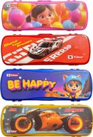 Vikas Cartoon Princess, Red Race car, Be happy, All Rounder Art Plastic Pencil Boxes (Set of 4, Multicolor)