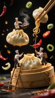 Nityangi 45 cm Momos & Noodles Wall Sticker Without Frame 12 inchx18 inch Self Adhesive Sticker (Pack of 1)