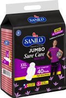 SANILO Jumbo Sure Care Maxi Dry Trifold 100% Leak Free, Anti-Rash 320mm XXL Size Sanitary Pad (Pack of 40)