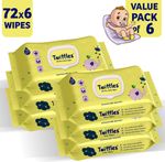 Twittles Soft & Gentle Baby Cleansing Wipes With Lid, 99% Water & Aloe Vera | Pack of 6 (6 Wipes)
