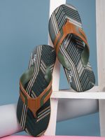 ACTION Men Slippers (Olive, Orange , 6)