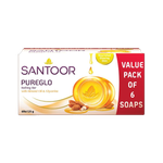 Santoor PureGlo Glycerine Bathing Bar Soap with Almond Oil for Nourished & Glowing Skin (6 x 125 g)