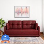 MUEBLES CASA Mind Cedar Leatherette 3 Seater  Sofa (Finish Color – Cherry Colour, Knock Down)