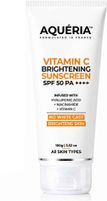 Aqueria Sunscreen – SPF 50 PA++++ 3-in-1 Bright Detan Sunscreen | Vitamin C, Niacinamide & Hyaluronic Acid (100 g)