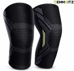 EMMKITZ 2 Pack Knee Brace, Compression Sleeve Support , Running,Gym, Hiking Knee Support Knee Support (Black, Green)