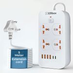 EMBox Extension Cord with USB (2.4 A) 6 USB Ports 4 Type A and 2 Type C 4  Socket Extension Boards (White, 5 m, With USB Port)