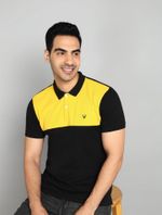 Allen Solly Men Colorblock Polo Neck Cotton Blend Black, Yellow T-Shirt