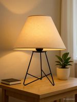 Glowhere Retro Matt Black Wire Table Lamp, Khadi Cone Shade for Living Room & Home Décor Table Lamp (34.7 cm, White)