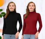 ENIFASHION Pack of 2 Casual Regular Sleeves Solid Women Maroon, Black Top