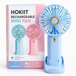 Hokiit Hand Fan Rechargeable ,Mini Fan ,Small Fan Portable Mini Hand Fan with 3 Speed & 1200 mah battery USB Fan USB Fan (Blue)